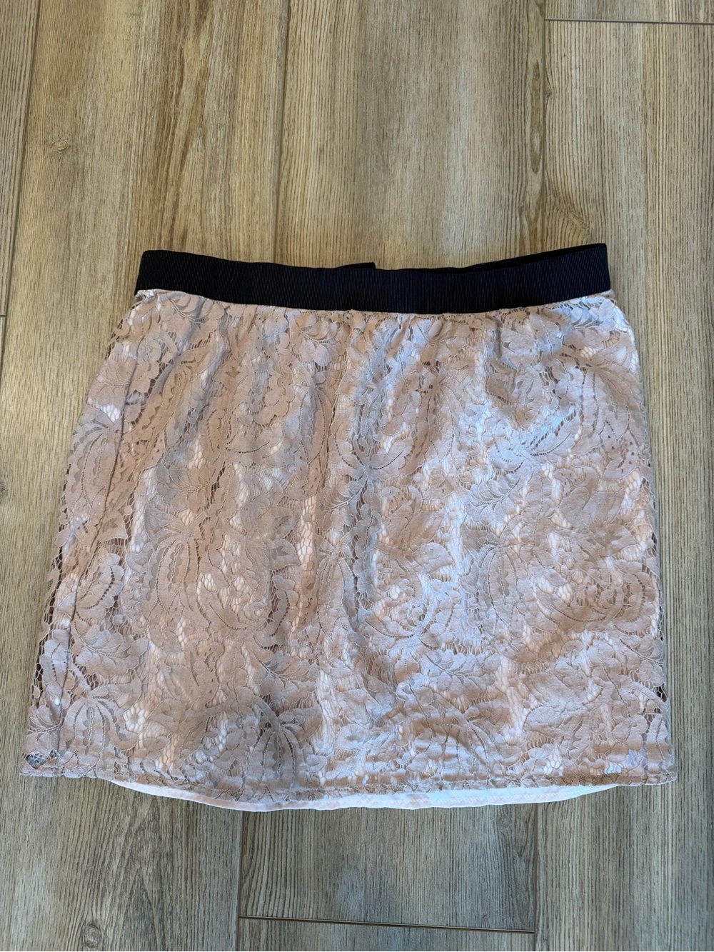 LOFT Blush Lace Mini Skirt with Black Waistband
